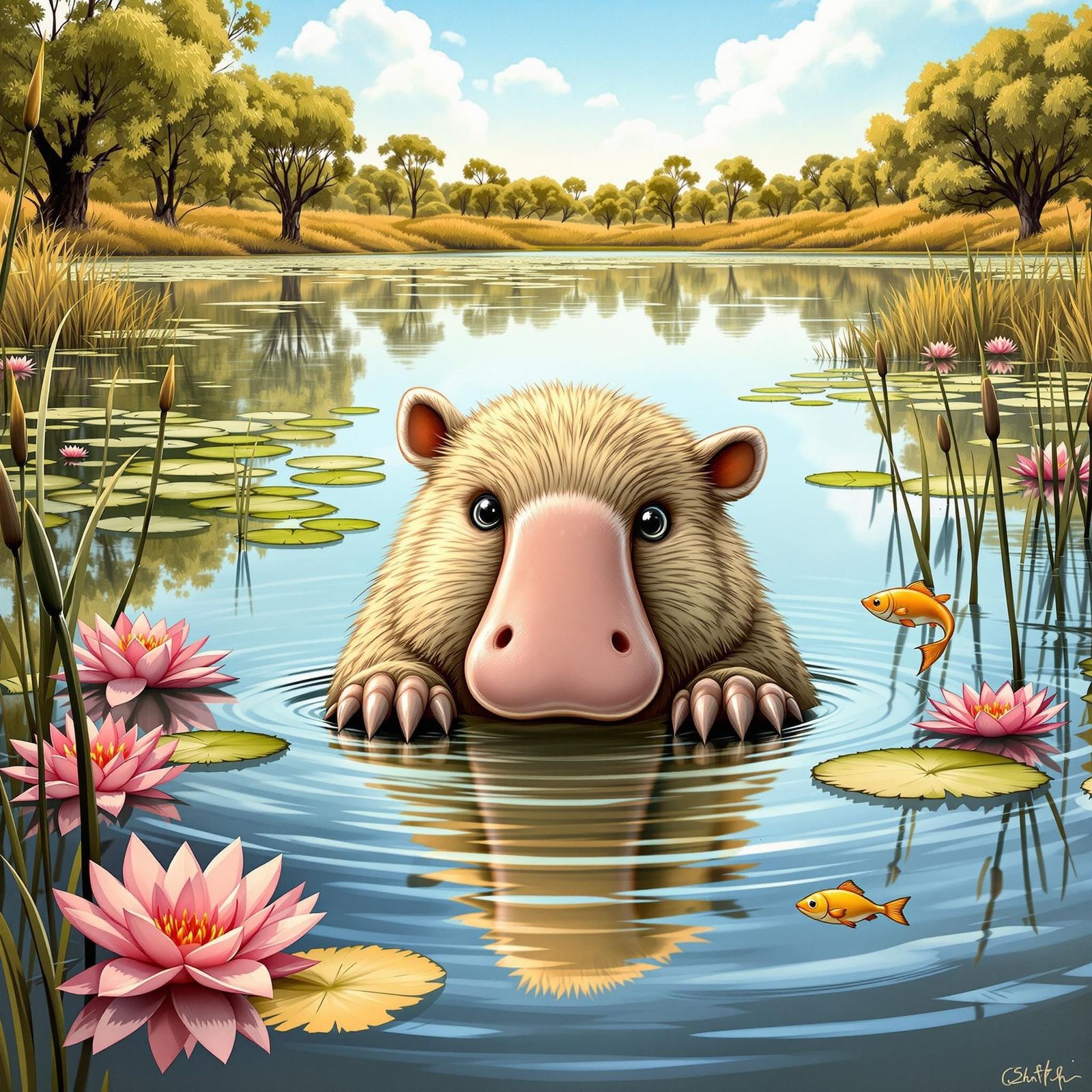 Playful Platypus in Serene Australian Billabong