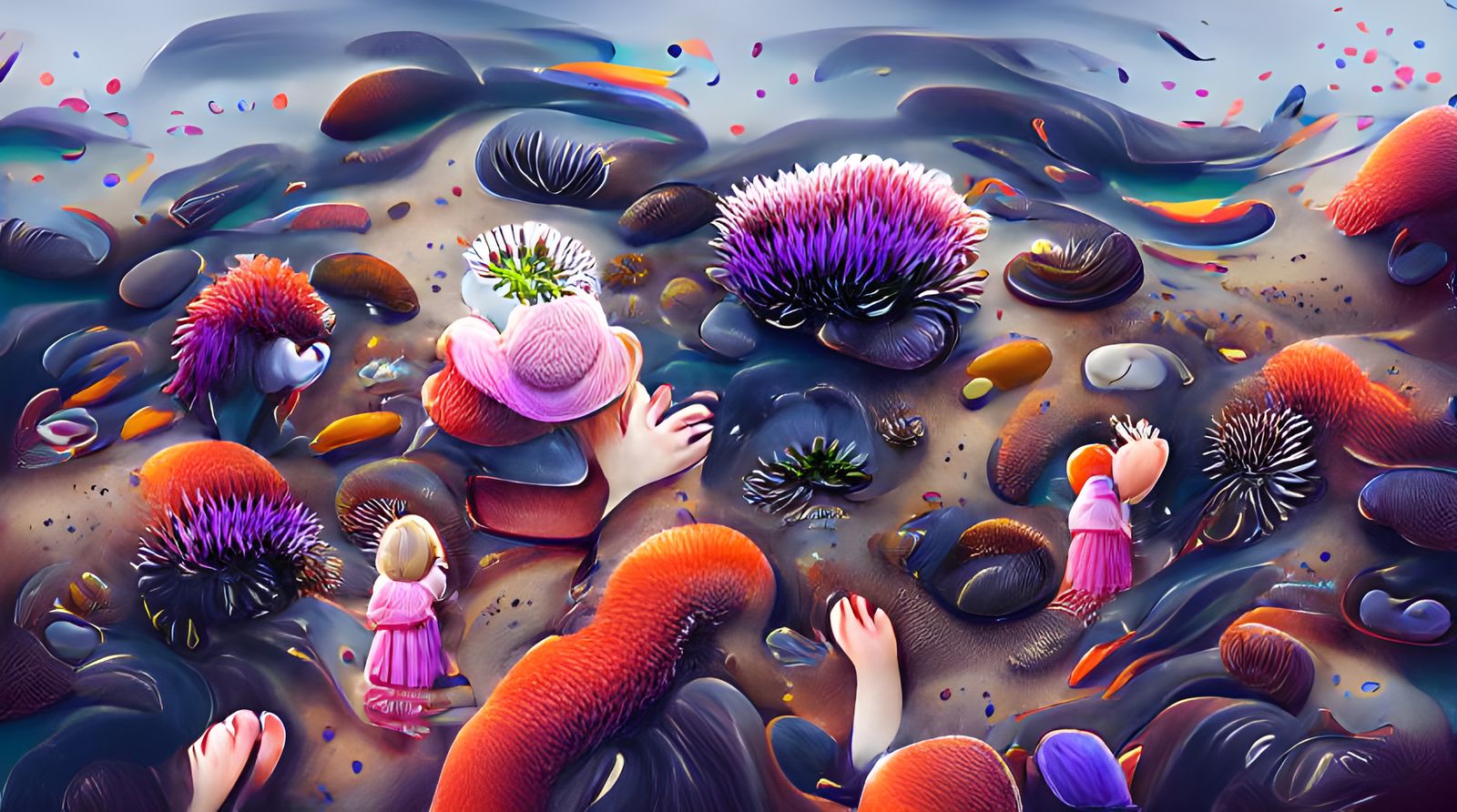 Vibrant Tide Pools with Delicate Sea Anemones, Beautiful Sto...