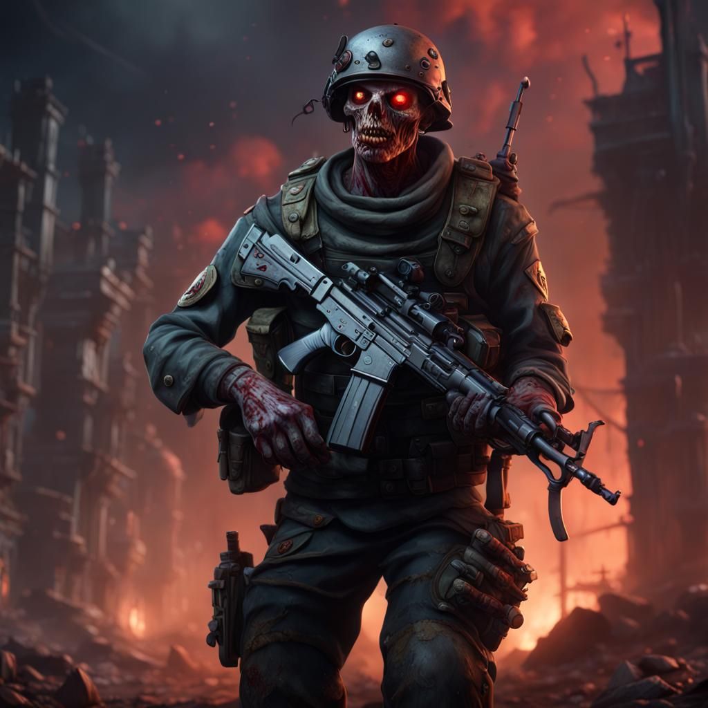 Surreal Soldier of Apocalypse in Vibrant, Deep Color