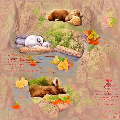 Surreal Autumn Forest Scene with Bunny Bear at Rest