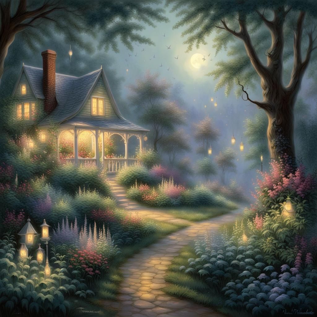 Ethereal Moonlit Wonderland with Crickets and Fireflies in W...