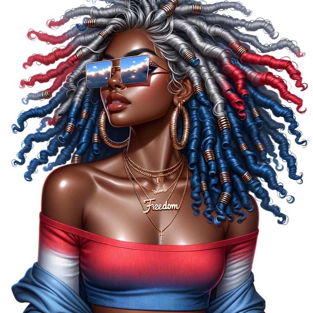Bold Blasian Woman with 'FREEDOM' Dreads in Digital Painting