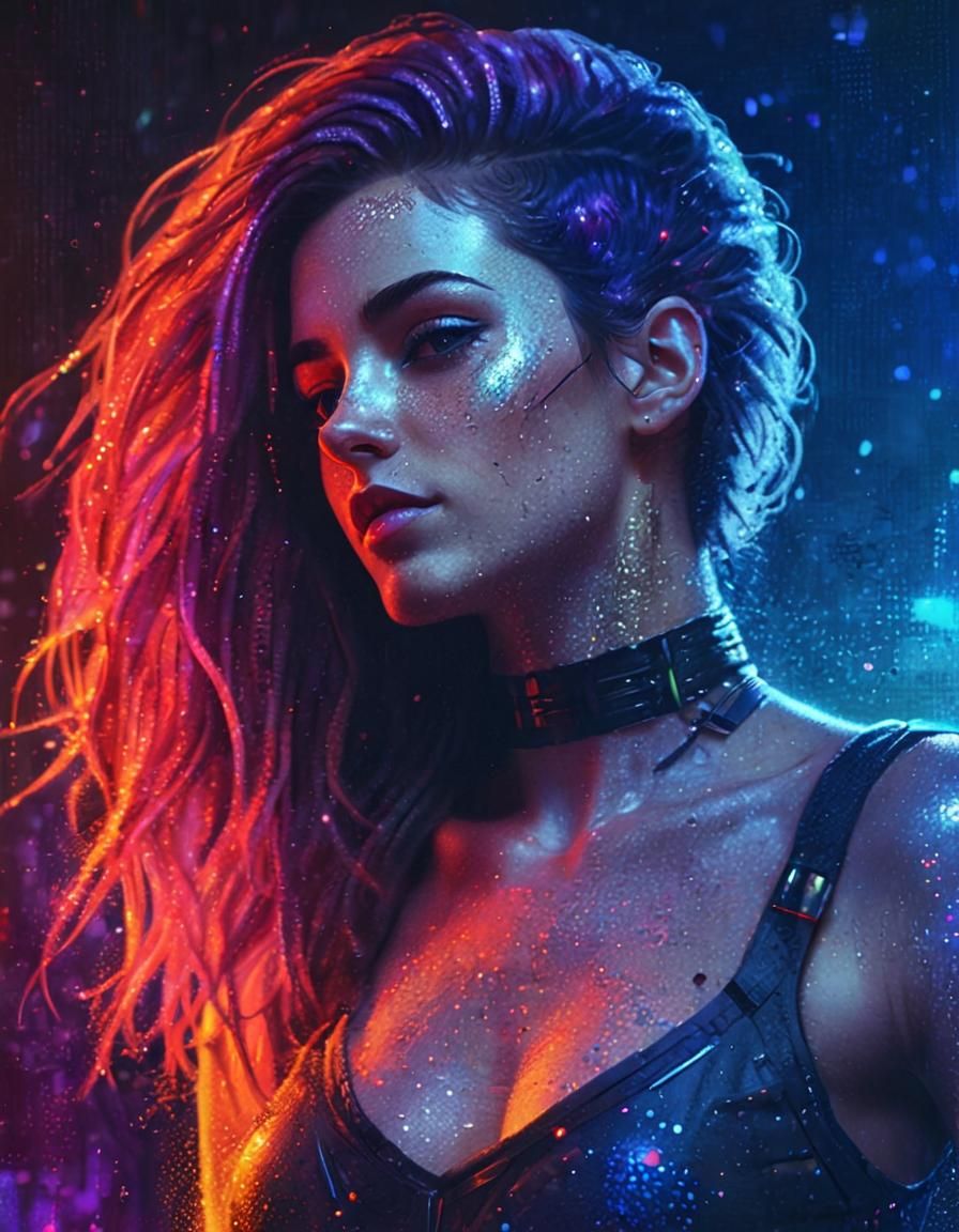 Cyberpunk Woman Dances in Disco with Vibrant Colors