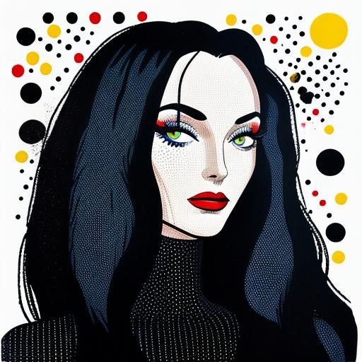 Morticia in Roy Lichtenstein's Dotty Style