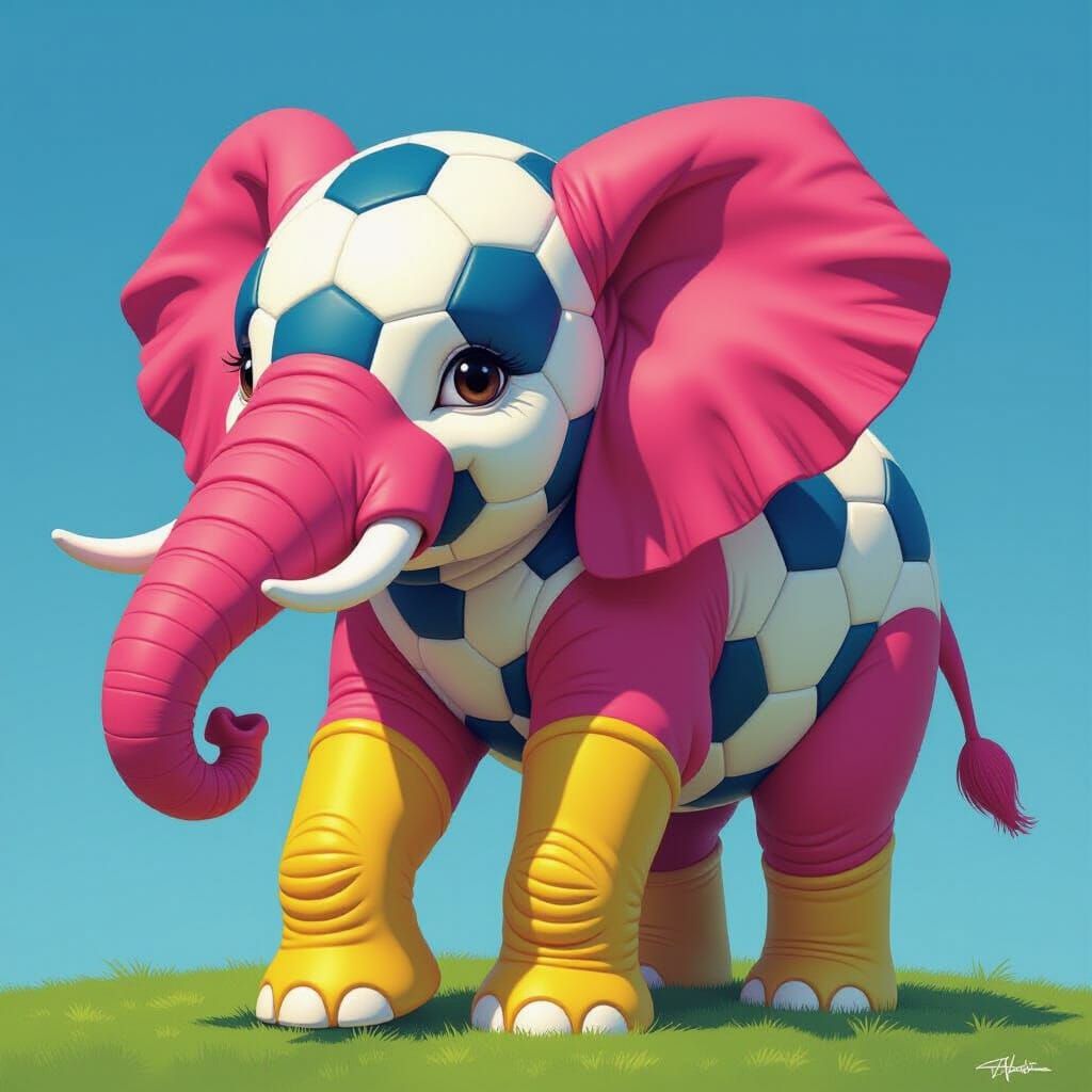 Whimsical Raspberry Elephant Soccer Ball Character in Comic ...