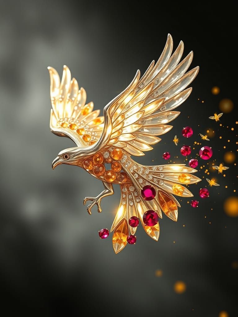 Dynamic Eagle Brooch with Crystal and Silver