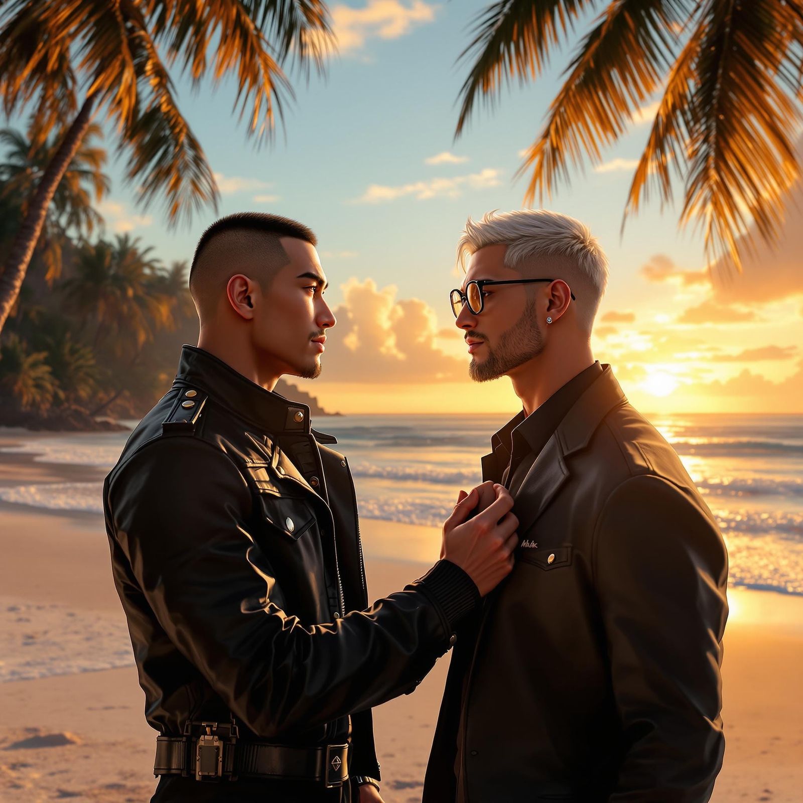 Romantic Beach Proposal in Hyperrealistic Anime Style