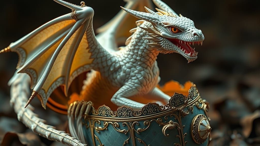 Majestic Dragon Emerges from Faberge Egg in Hyperrealistic S...