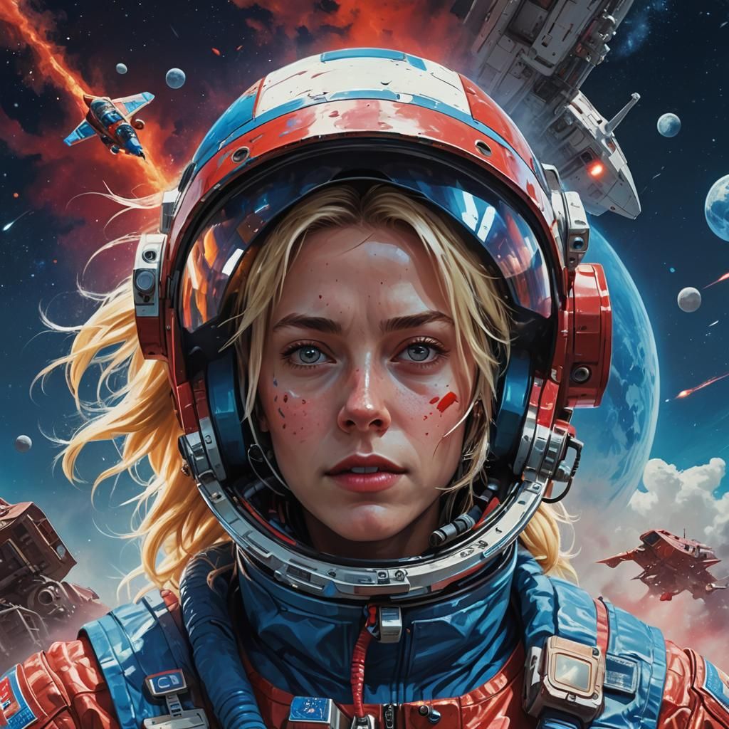 Hyperrealistic Sci-Fi Woman Pilots Spaceship Towards Moon