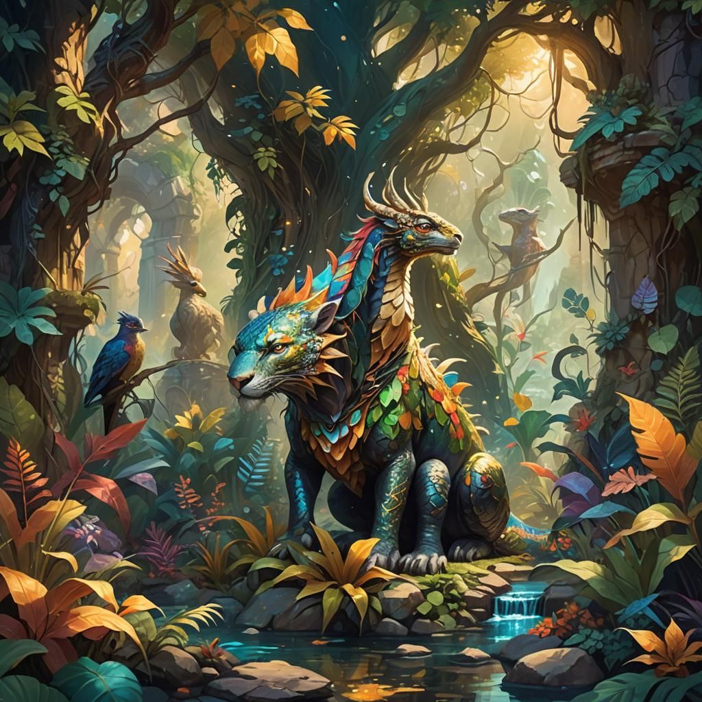 Fantastical Creatures Gather at a Mystical Oasis in Terra Ul...