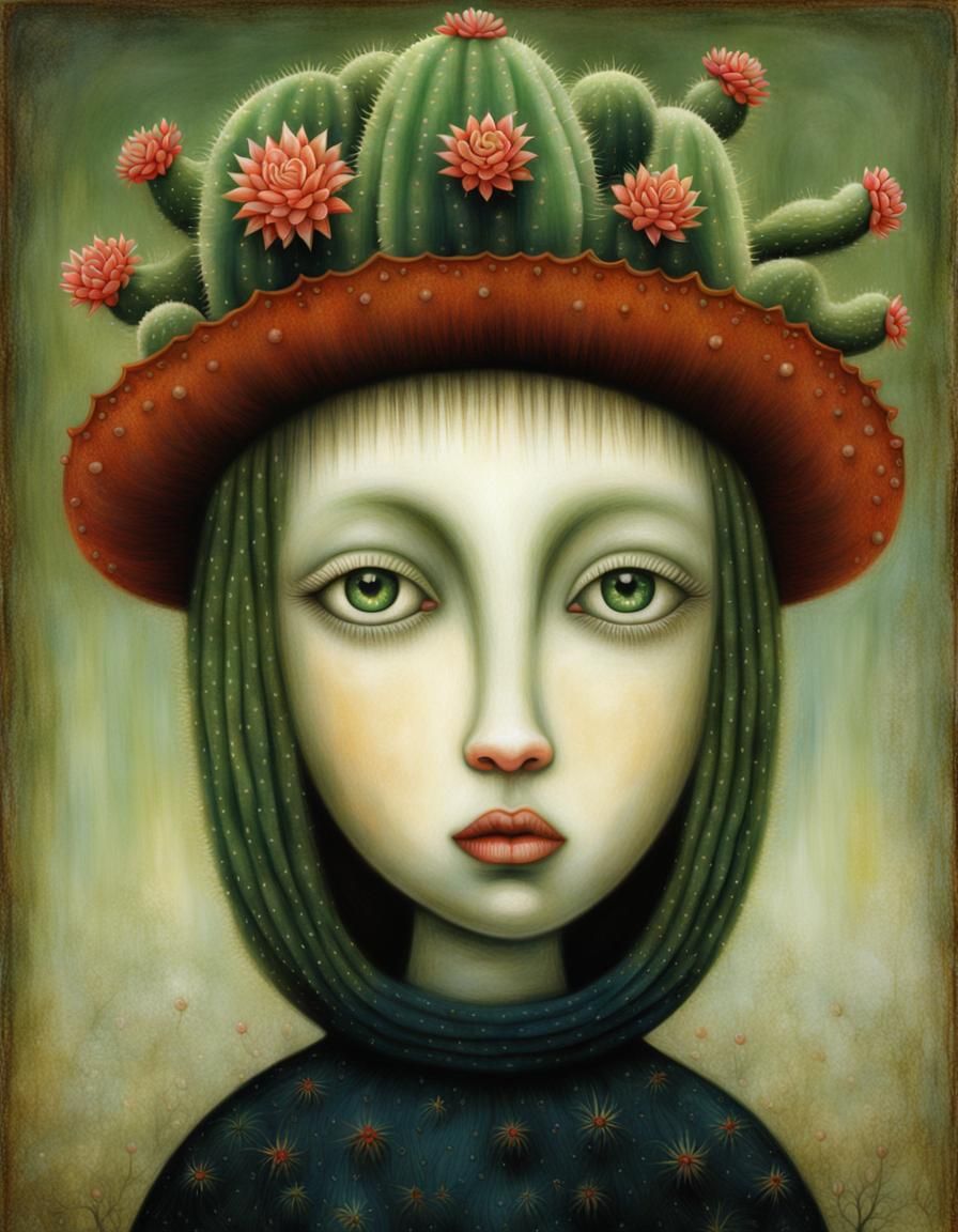 Whimsical Desert Goddess Wears Floral Cactus Hat