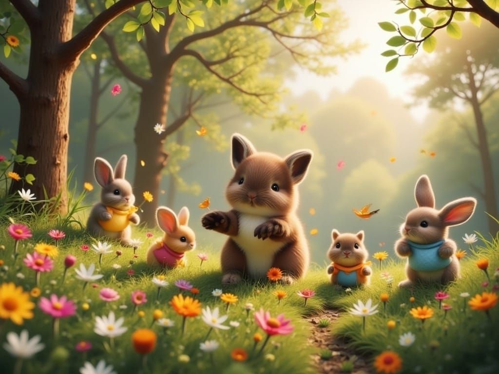Whimsical Bunnies and Forest Friends in 3D Lenticular Style