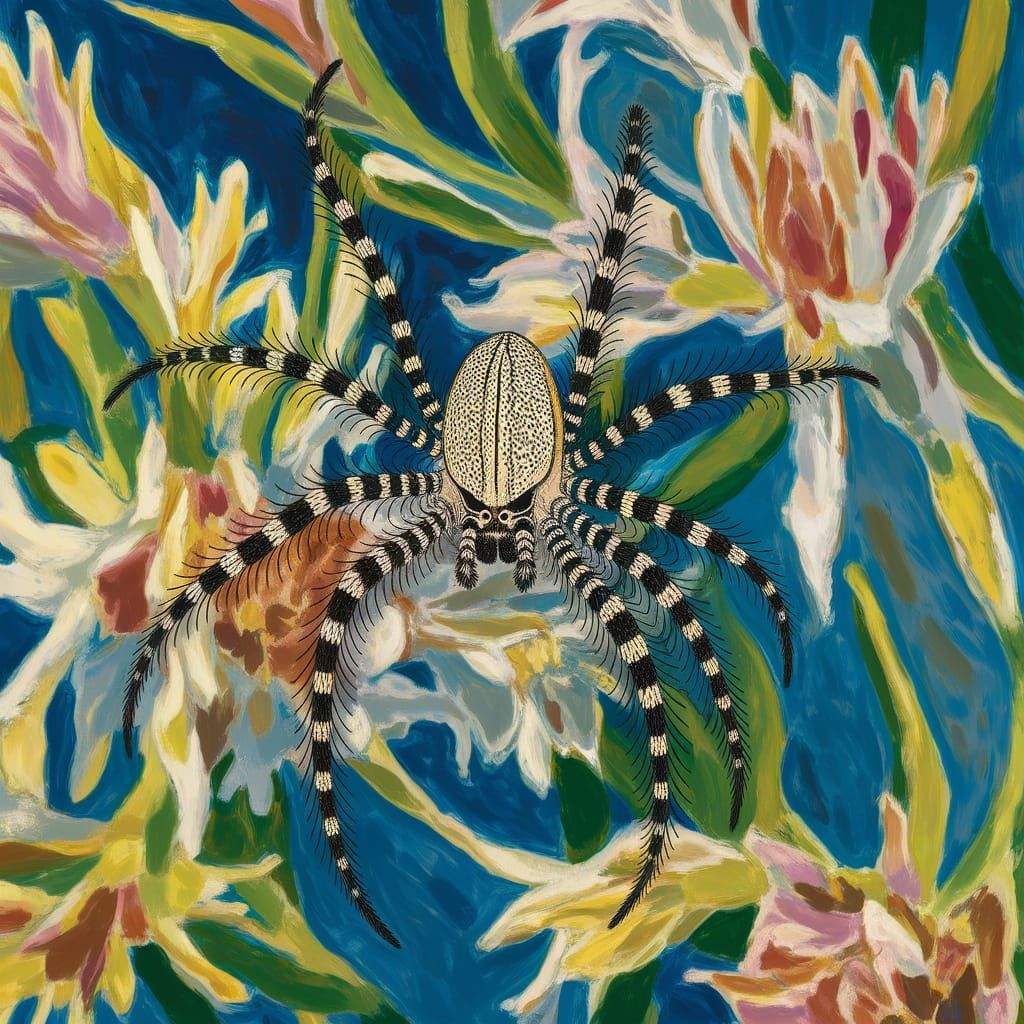 Vivid White Spider in Fauvist Style