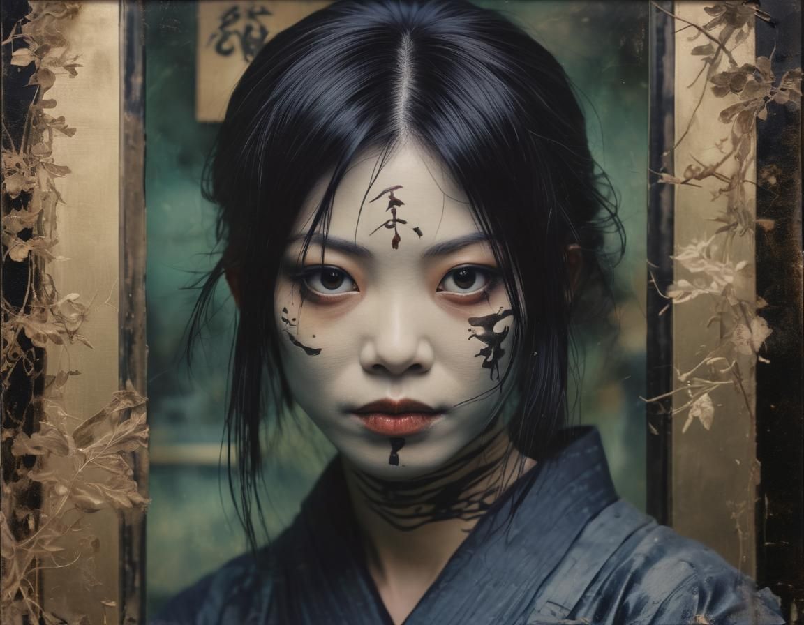 The Haunting Face of Kuchisake Onna in a Vintage Japanese Vi...