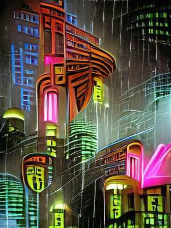 Glowing Metropolis Unfolds Under Rainy Night Sky