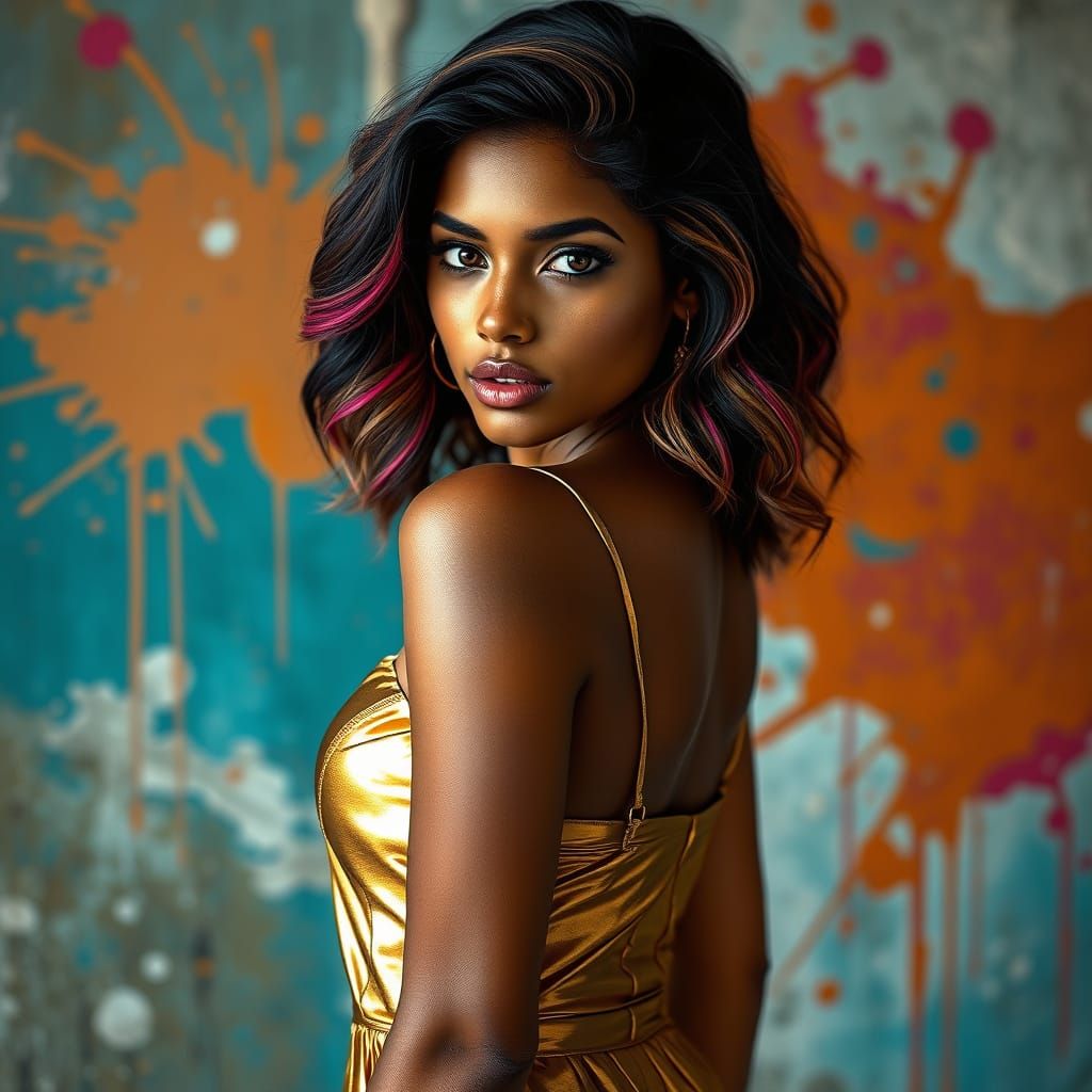 Metallic Gold Goa Indian Woman Portrait