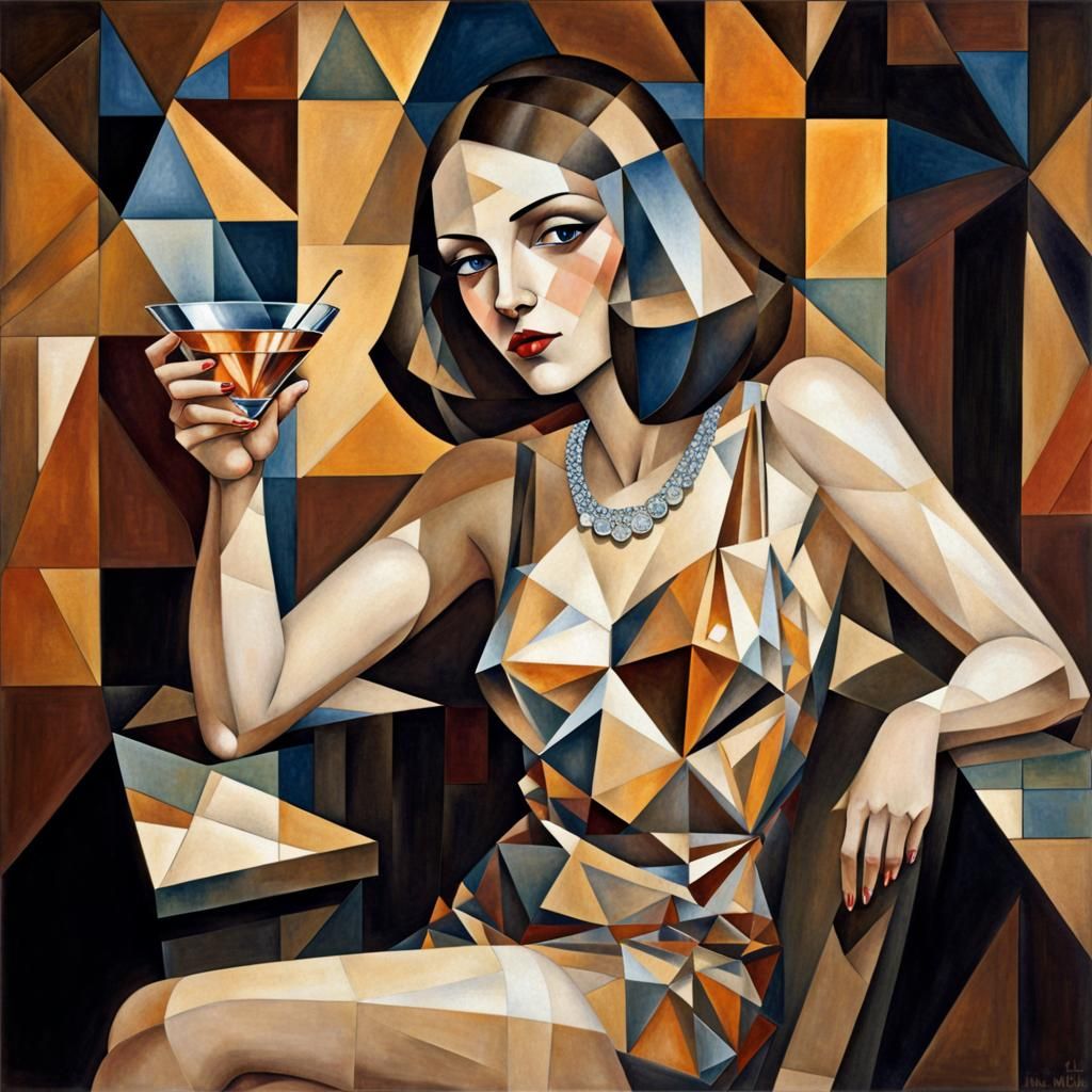 A Geometrical Portrait in Crystal Cubism Style, Reminiscent...