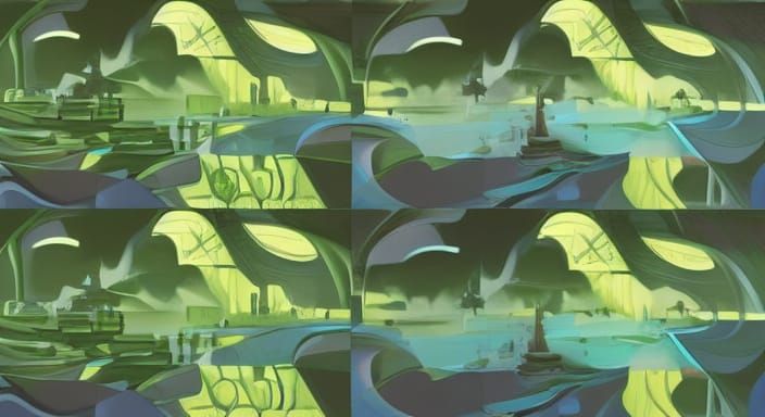 Lush Underground Cityscape in Watercolor Style