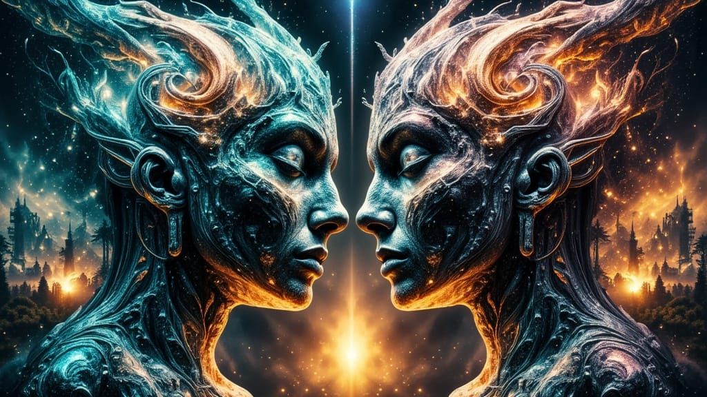 Surreal Twin Dragons Amidst Cosmic Nebulae