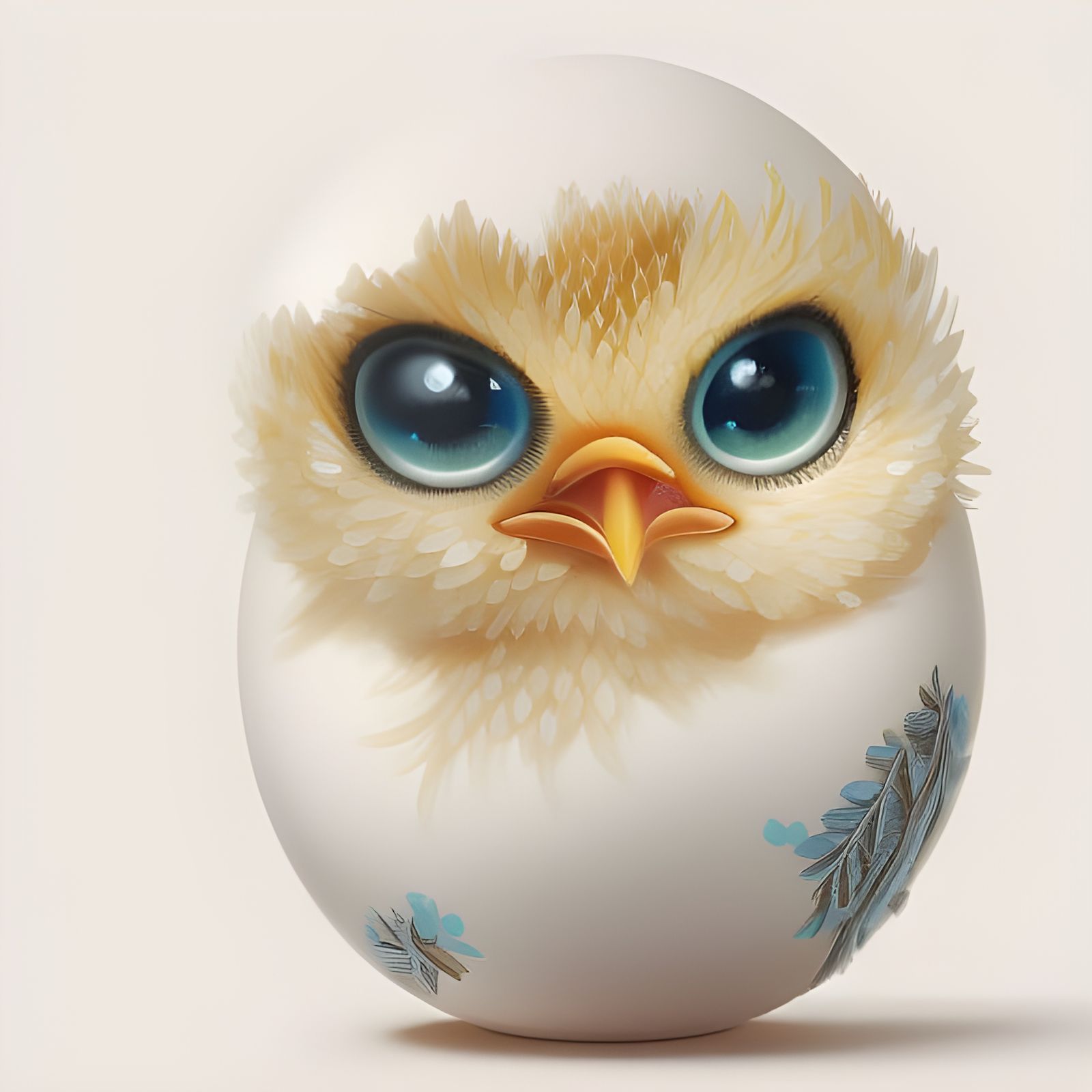 Cute Oil Painting of Chicken Hatching from Egg with Intricat...