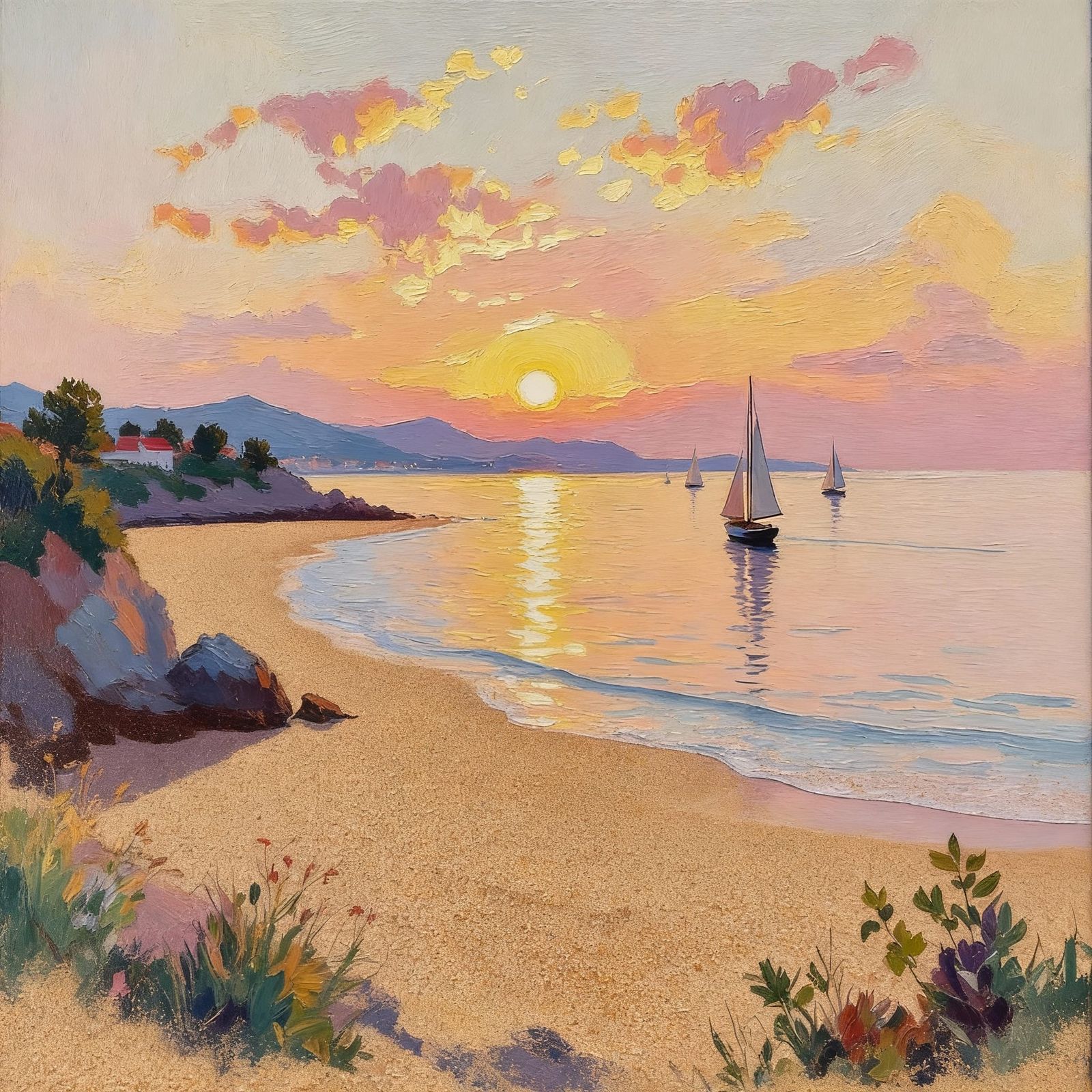 Seaside Dawn Overlook in Monet Style