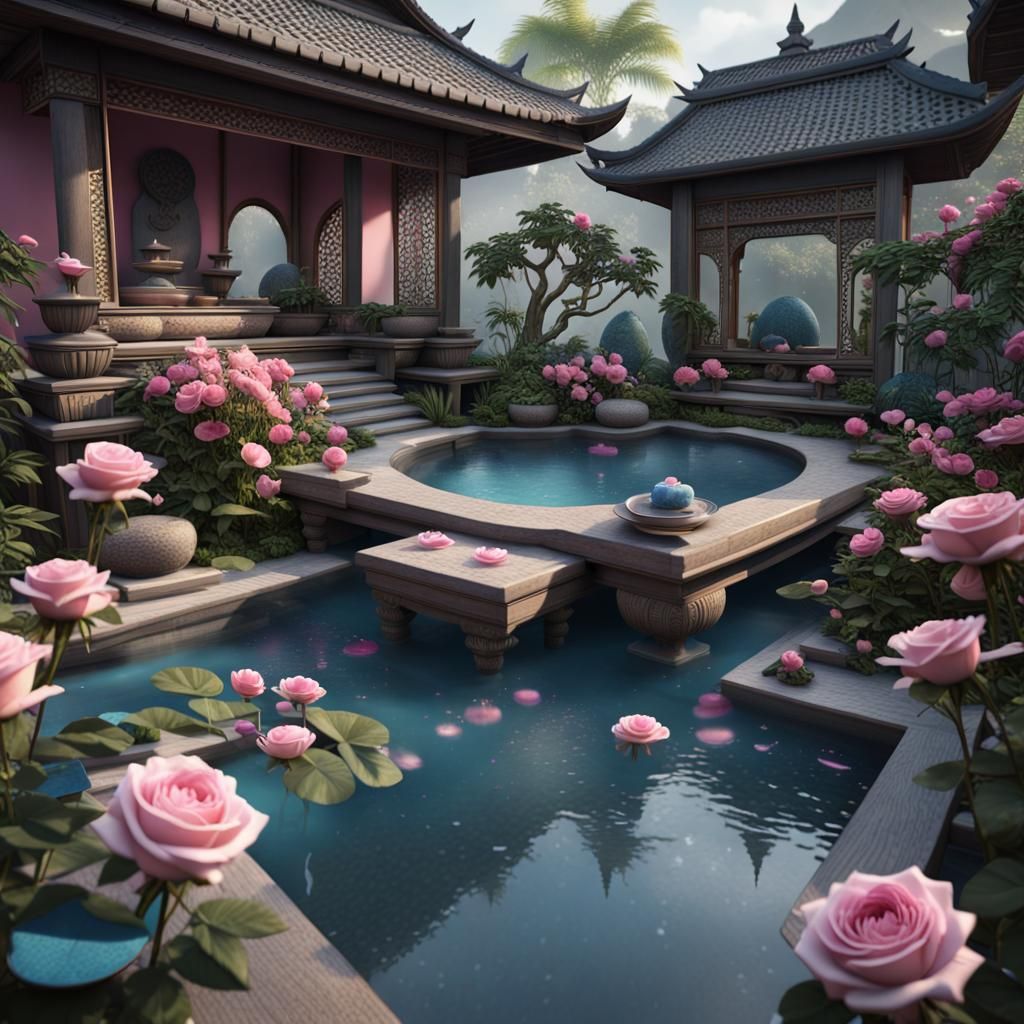 Ethereal Indonesian Oasis in a Zen Garden Sanctuary