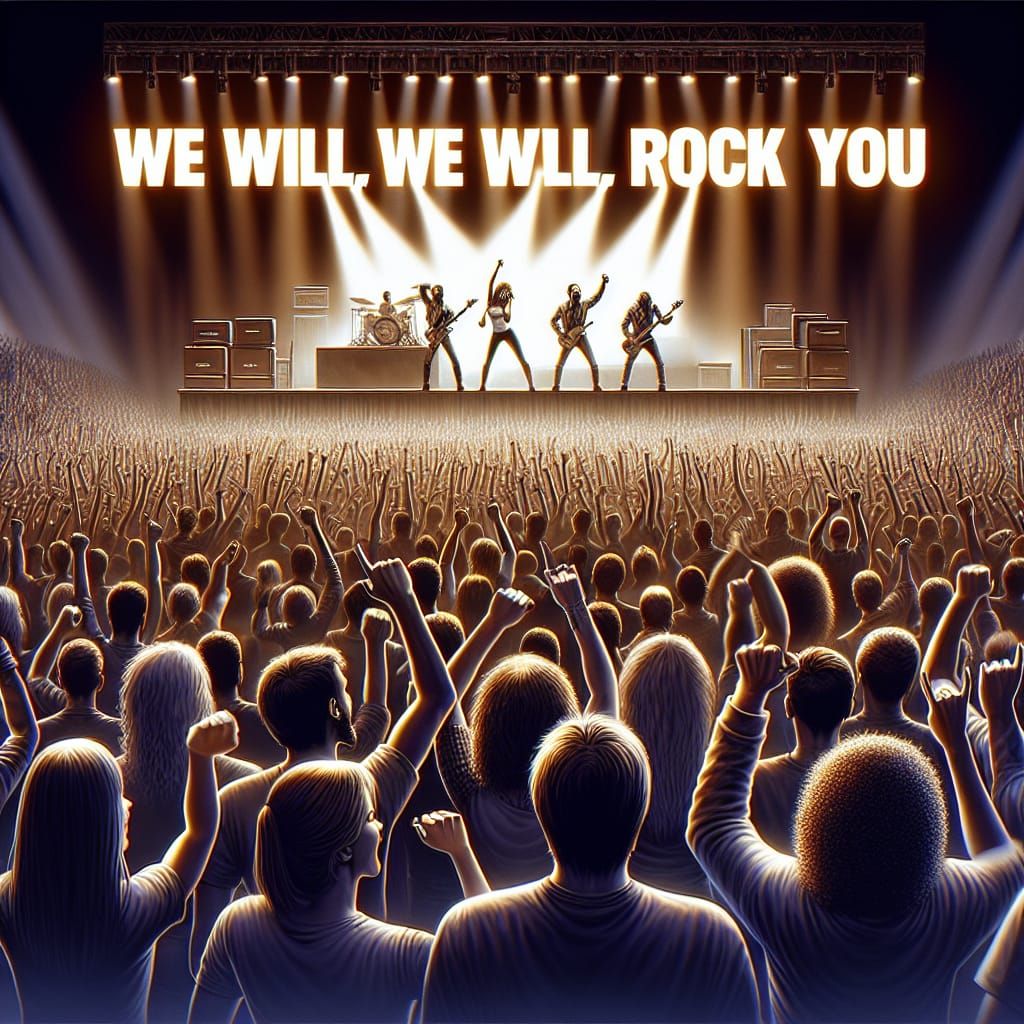 Diverse Crowd Rocking Out in Unison