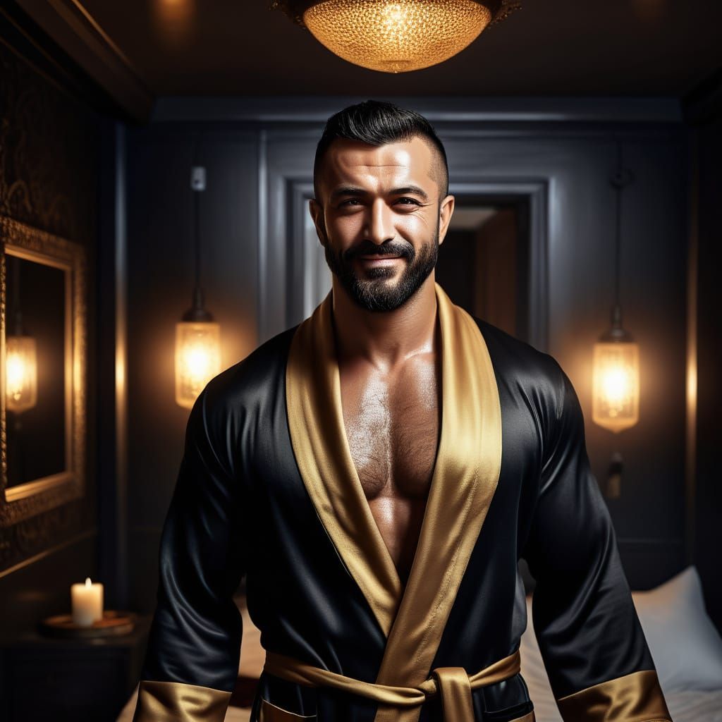 Hyper Realistic Turkish Hunk in Smoky Bedroom