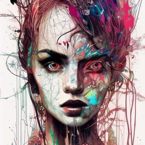 Surreal Portrait of an Enchanting Young Witch in Intricate L...