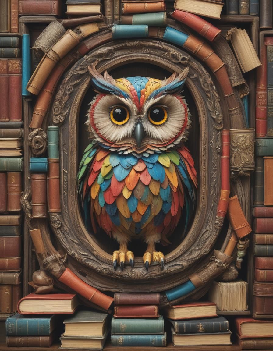 Whimsical Owl Amidst a Cozy Library