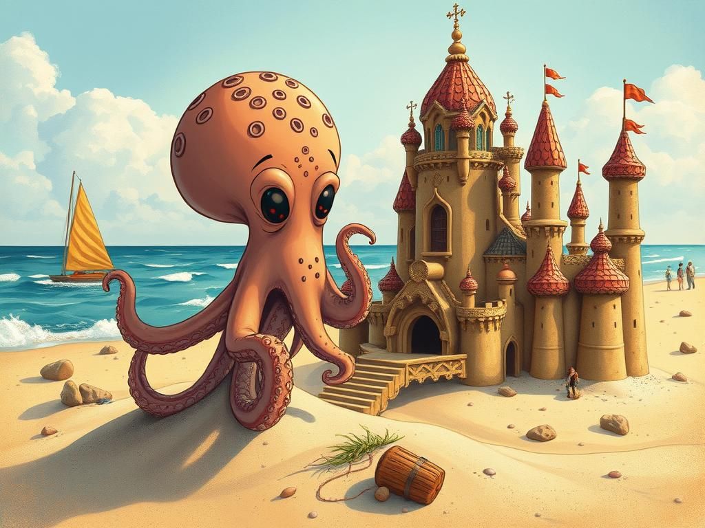 Chibi Octopus Builds Gaudi-Inspired Sea Castle with Iridesce...