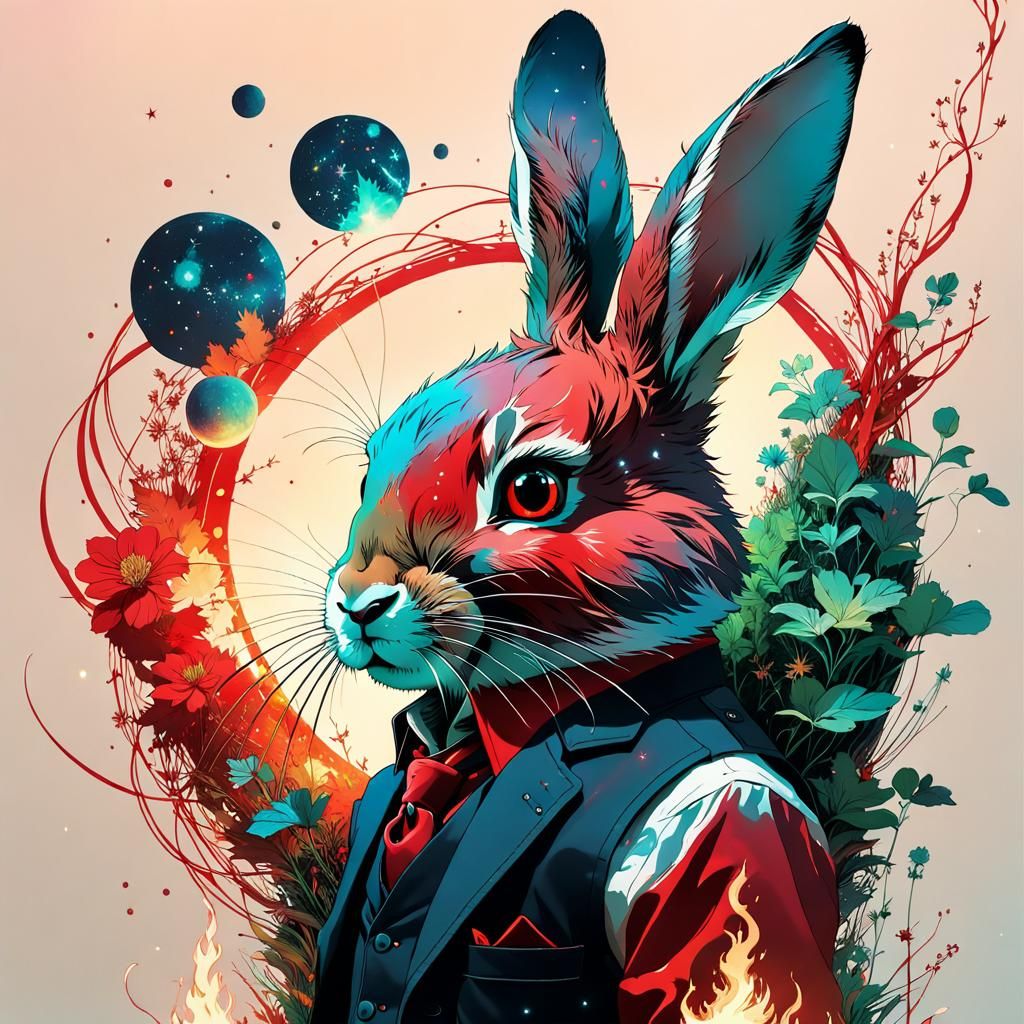 Whimsical Rabbit Constellation Ignites in Vibrant Anime Land...