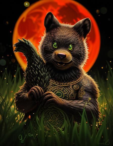 Stunning laughing Celtic lovely beaver entirely covered with...