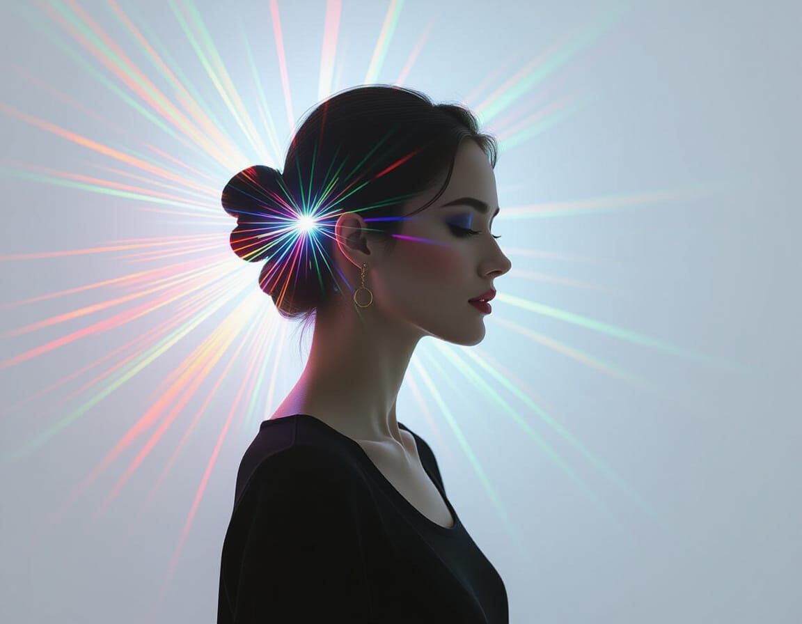 Silhouette of a Lady in a Vibrant Light Show