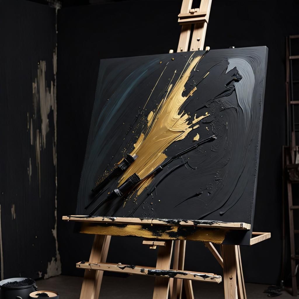 Grunge Painting on Easel in Spotlight Glow