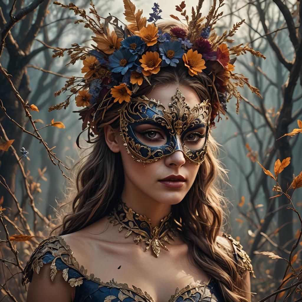 Ethereal Woodland Goddess in Vibrant Fantastical Attire