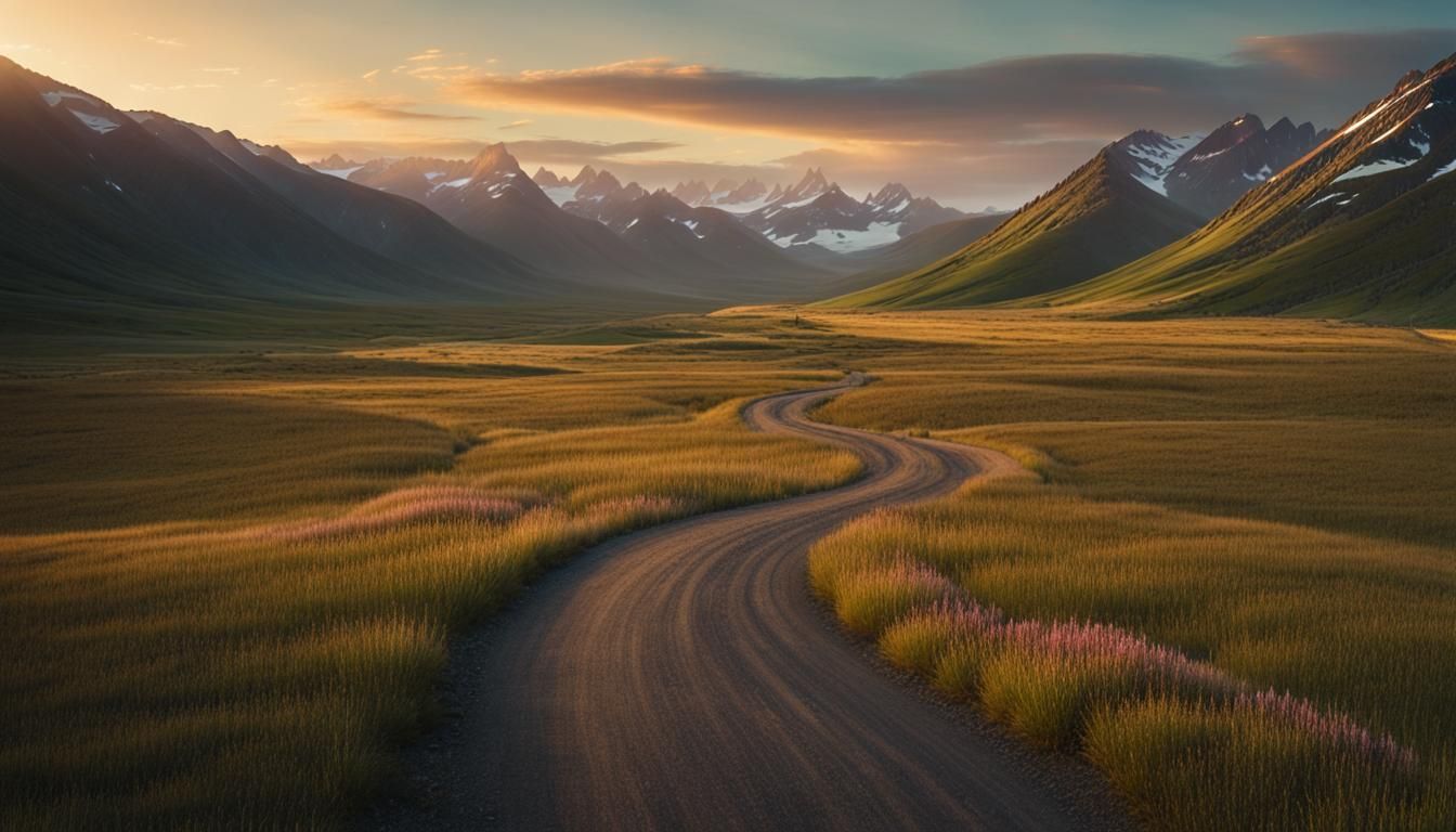 Panoramic Alaskan Summer Landscape with Winding Road