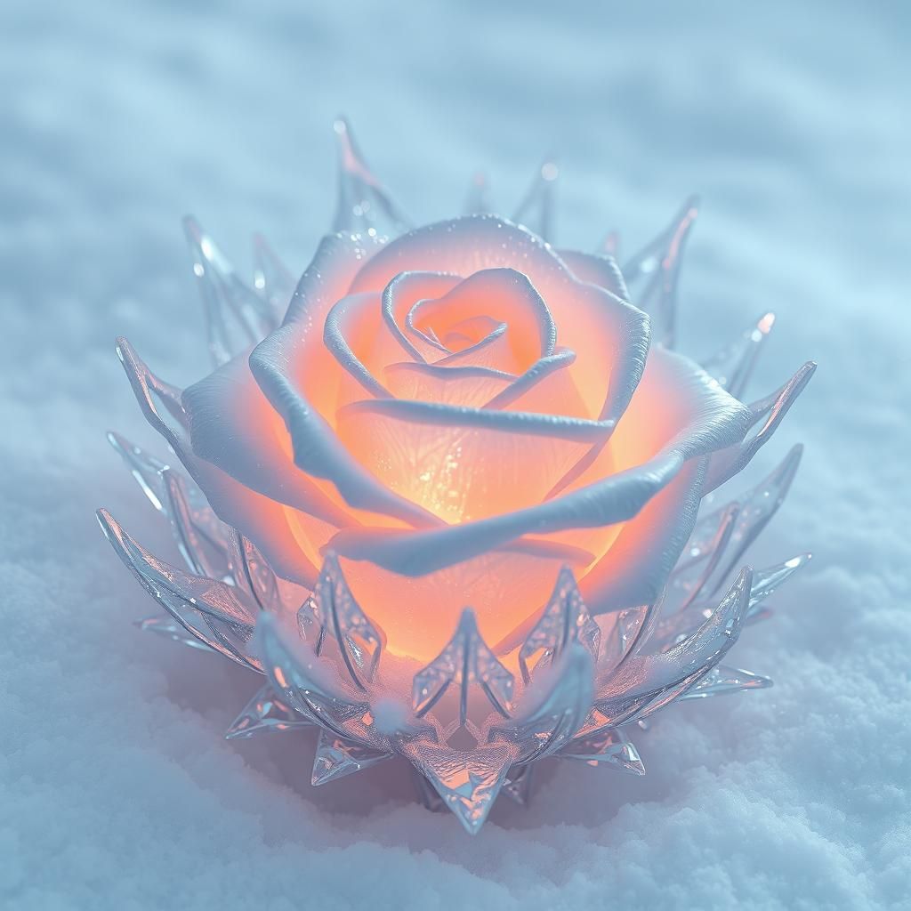 Frozen Platinum Rose in Latticework of Ice, Ethereal Beauty