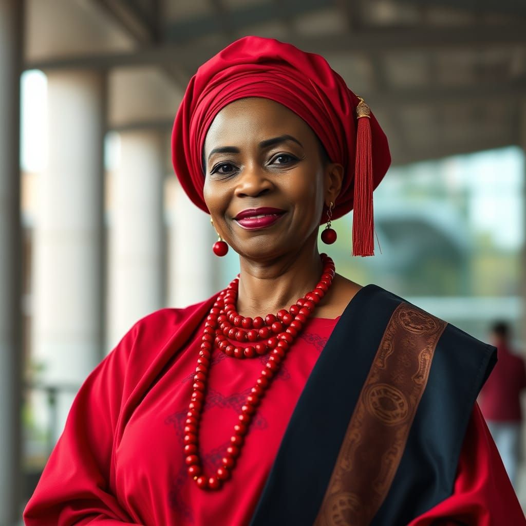 Elegant African Matriarch in Traditional Attire on Universit...