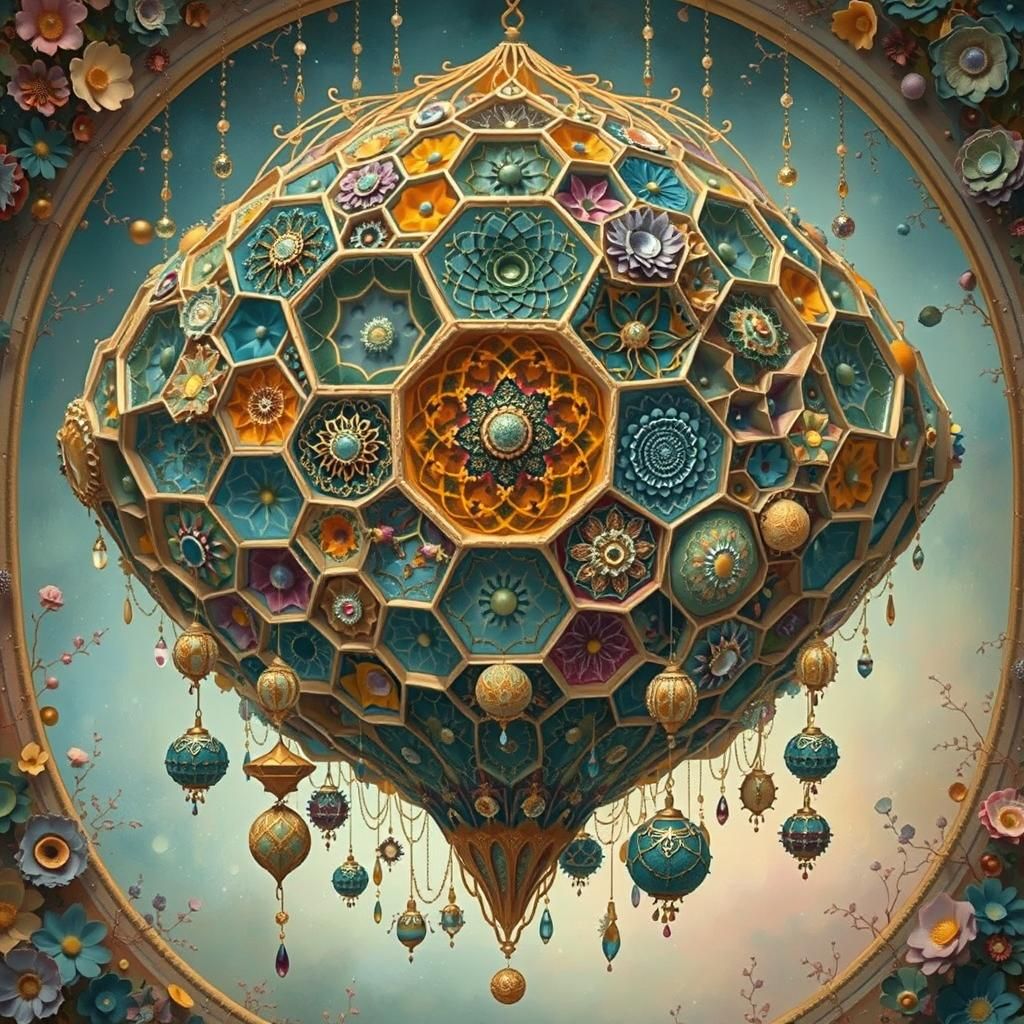 Surreal Fabergé Honeycomb Chandelier in Oil Painting Style