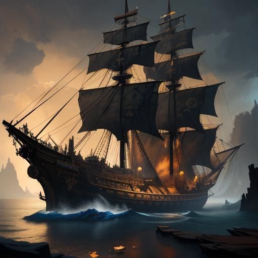 Dreamlike Pirate Ship within a Glass Prison