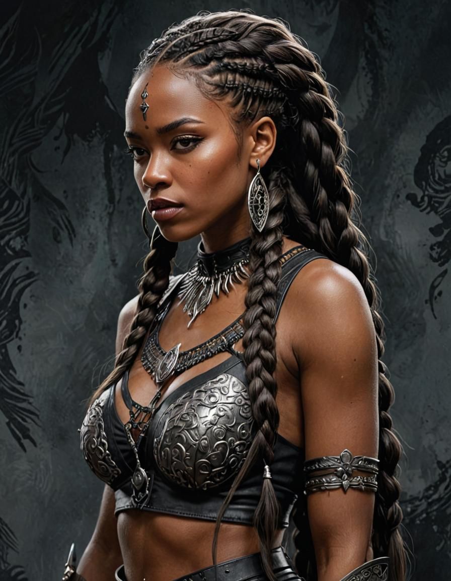 Cyberpunk Warrior Woman with Braided Hair