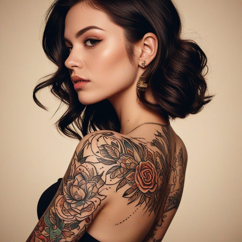 Tattoo Artist with Flash Sheet in Vintage Style