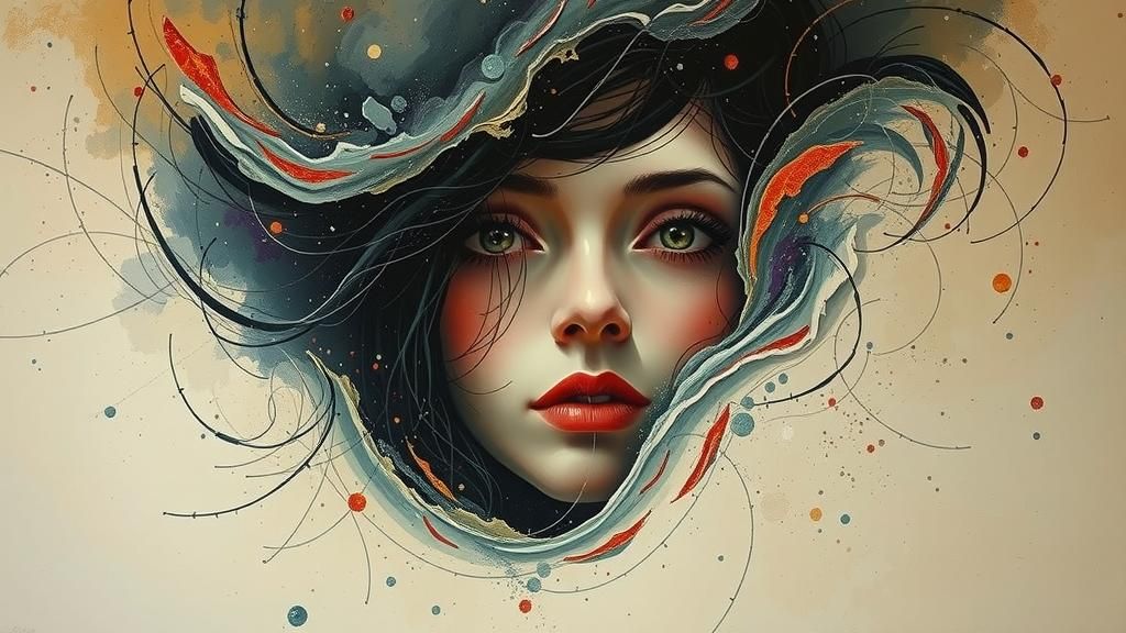 Ethereal Woman Emerge from Swirling Abstract Landscape