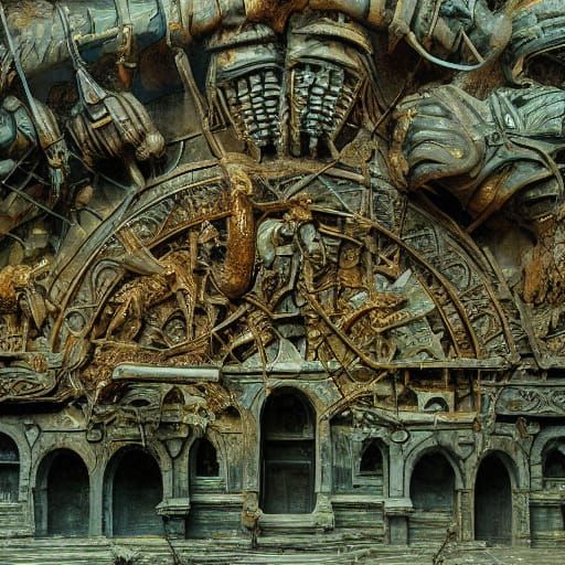 Surreal Insects Guard Roman Emperor Sculpture