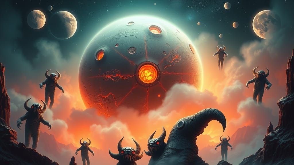 Mystical Living Planet with Cosmic Horrors, Matte Painting