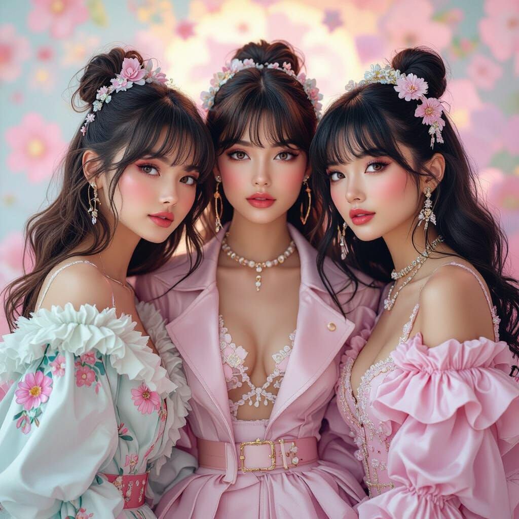 Pastel Pop Art: Three Girls in Coquette Aesthetic