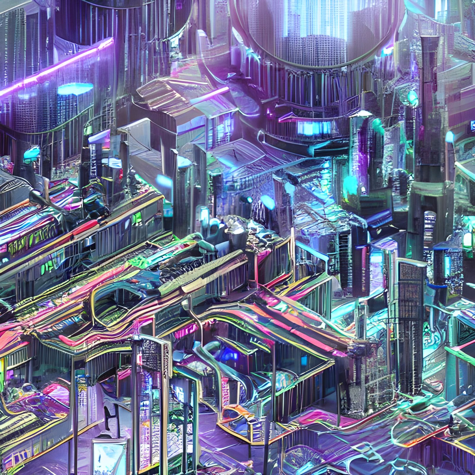Cyberpunk Metropolis amidst a Hypermaximalist Biopunk Labyri...