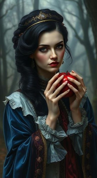 Dark Fairytale Portrait of Sinister Queen in Regal Detail
