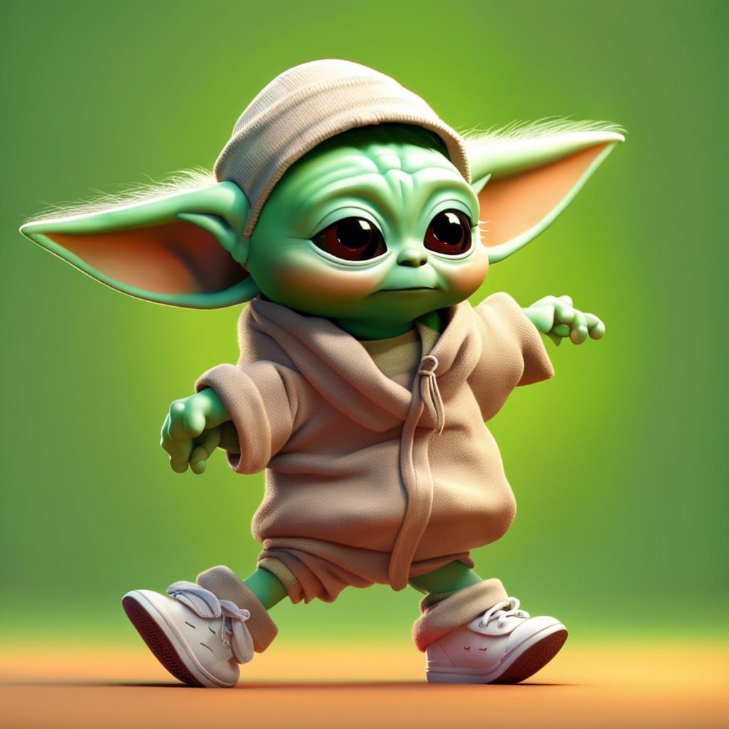 Baby Yoda as a Retro Fitness Icon in a Vibrant 80s Aesthetic